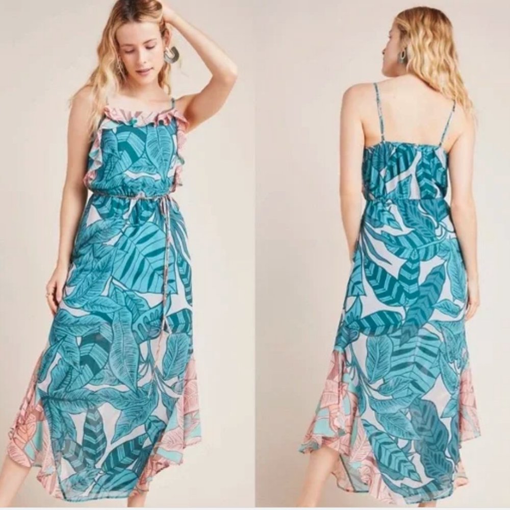 Anthropologie Farm Rio Ruffled Botanical Maxi Dress Medium NWT
